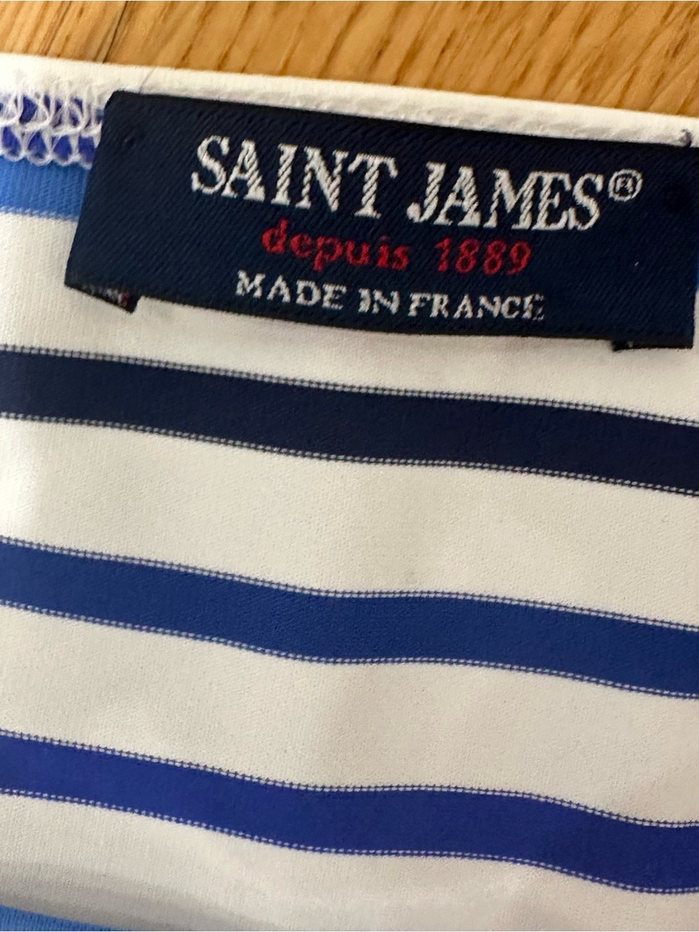 Saint James White& Blue Striped 3/4 sleeve top made in France nautical
